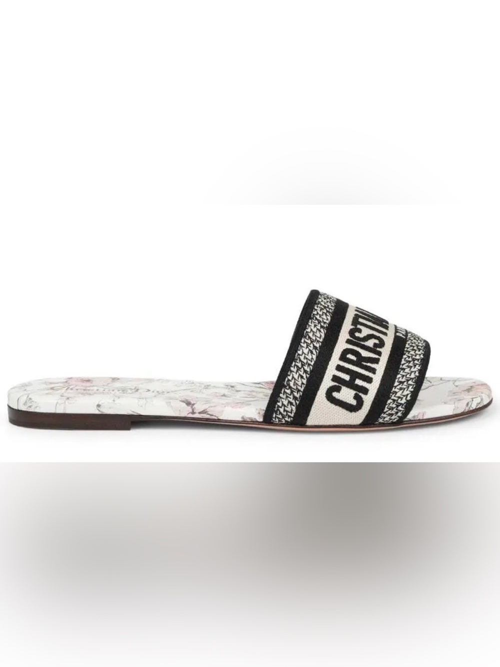 Dior Dway Slide Embroidered Logo Floral Insole Slide Sandal Size 39 EUC